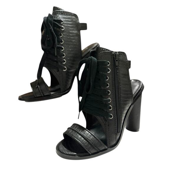Shoe Cult by Nasty Gal Black Lace Up Open Toe Zip Block Heel Heels US 6.5 - Picture 2 of 7
